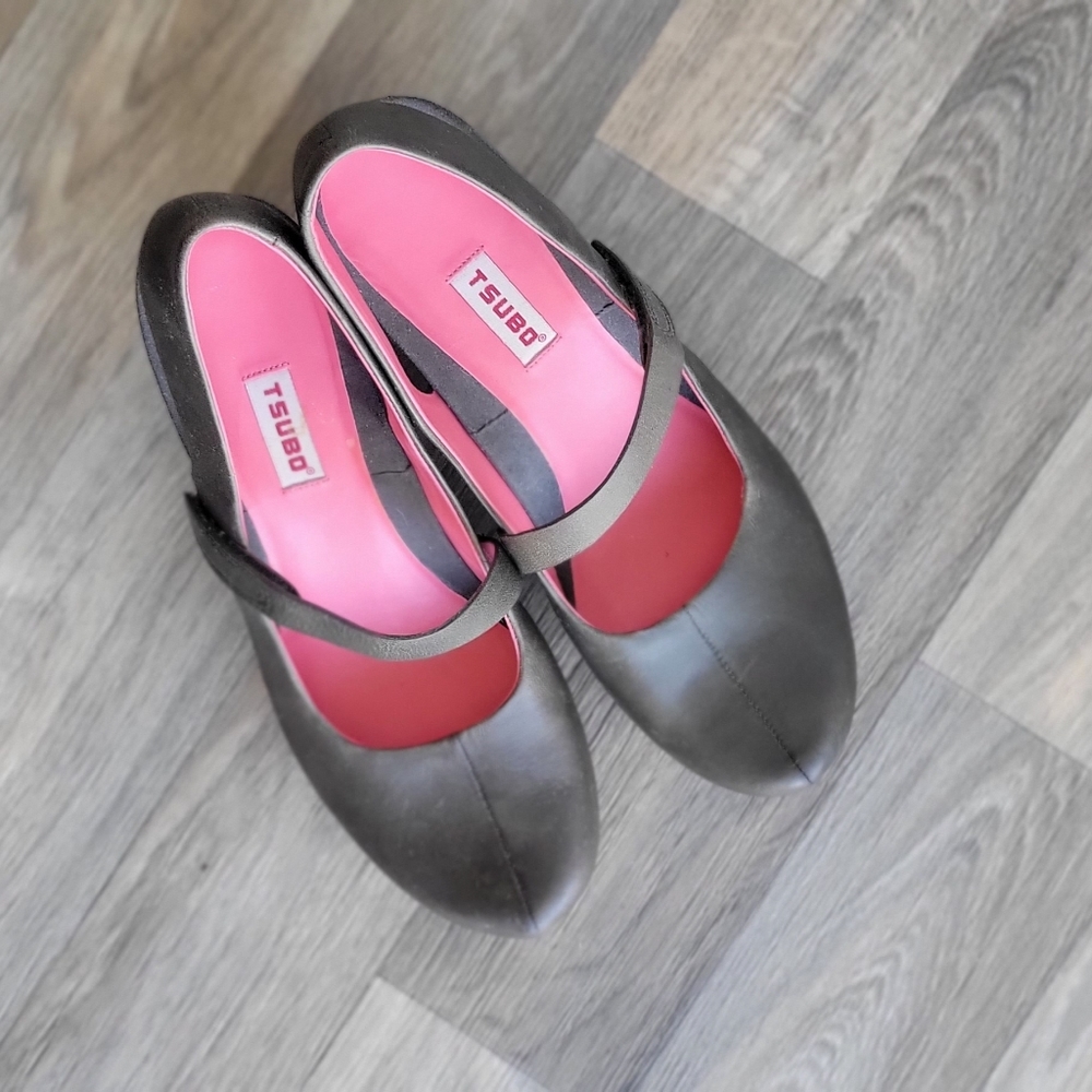 Grey/brown Tsubo leather sling back Mary Jane heels - Picture 2 of 6